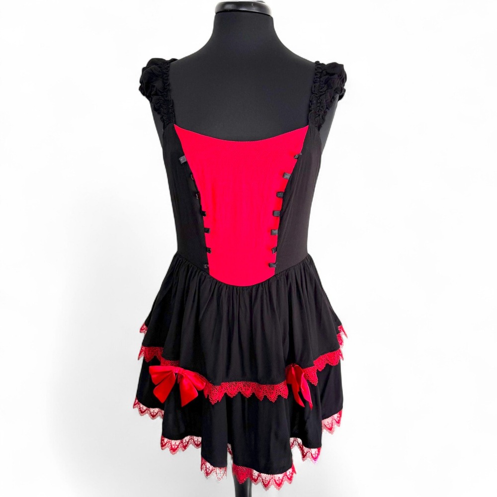 Social Collision‎ Gothic Red Black Lace Corset Mini Dress LG Lolita Punk Alt